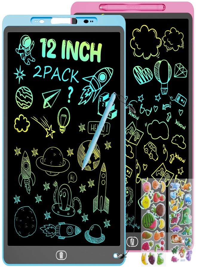 Electight 2 Pack 12 Inch LCD Writing Tablet, Colorful Drawing Tablet for Kids, Eye Care Doodle Board with Lock and Erase FUNC, Birthday Gifts Toys for 3 4 5 6 7 8 Years Old Boys and Girls (Blue, Pink) - Image 1